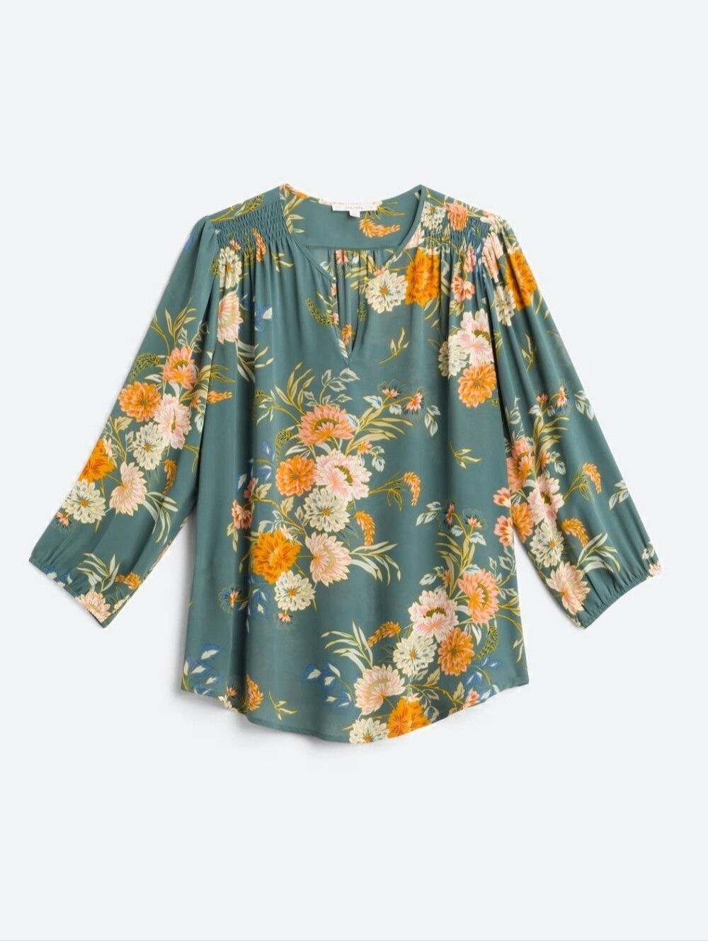 Monday Fun Kinny Split Neck Smocked Shoulder Blouse 2X